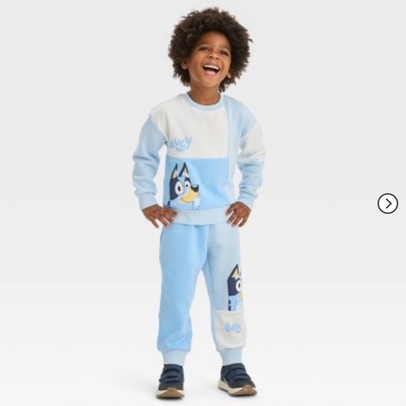 BLUEY Moose Toddler Boy Bluey Sweatshirt Pullover Sweatpants Set Blue Cream 2T - Picture 1 of 17